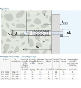 DYBEL UNIVERSALNY WKRĘT ŁEB SZEŚCIOKĄTNY GXS 10/60MM        