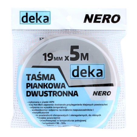 TAŚMA DWUSTRONNA PIANKOWA NERO CZARNA 19MM*5M               