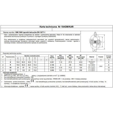 OGNIWO PRZEGUBOWE GM074-G8 6MM WLL 1.12T                    