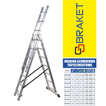 DRABINA ALUMINIOWA 3-ELEMENTOWA 420CM 7+7+7 SZCZEBLI        