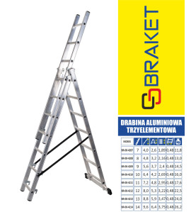 DRABINA ALUMINIOWA 3-ELEMENTOWA 500CM 9+9+9 SZCZEBLI        