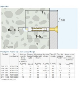 DYBEL UNIWERSALNY ŁEB Z NACIĘCIEM KRZYŻOWYM GXK 8/60MM      