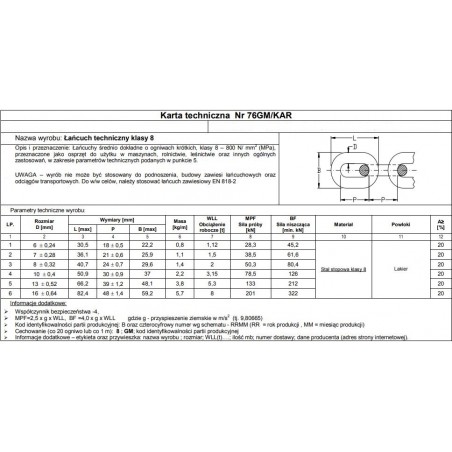 ŁAŃCUCH TECHNICZNY CZARNY 6MM G8 WLL 1.15T                  