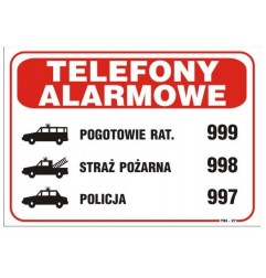 TABLICA 25*17.5CM TELEFONY ALARMOWE                         